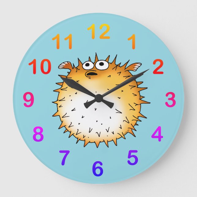 Reloj Redondo Grande Funny Personalizado Puffer Fish Design (Anverso)