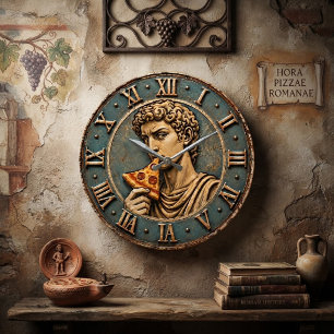 Reloj Redondo Grande Funny Pizza David Renaissance Art Parody Kitchen