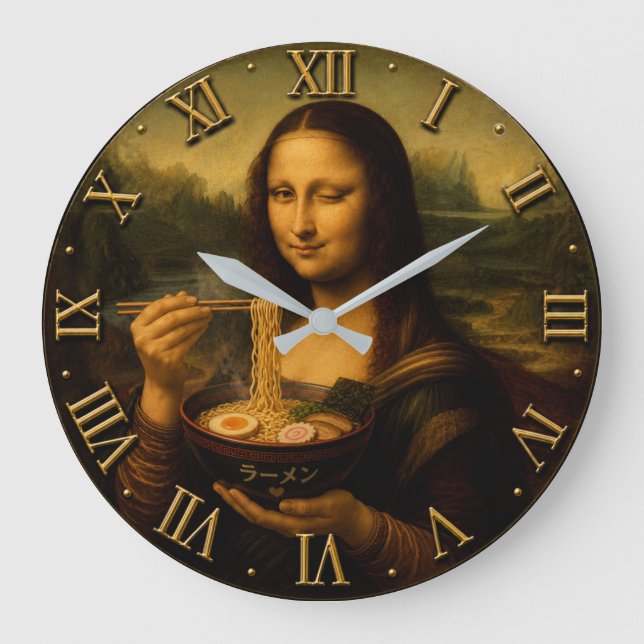 Reloj Redondo Grande Funny Ramen Mona Lisa (Anverso)