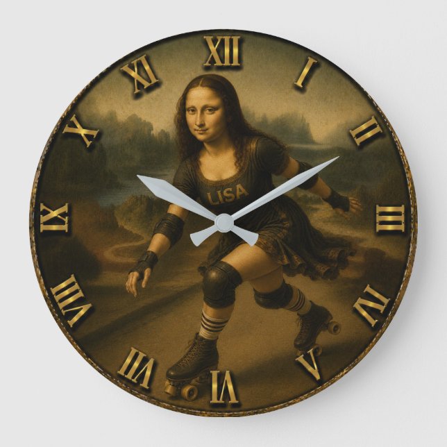 Reloj Redondo Grande Funny Roller Skating Mona Lisa Skater Gift (Anverso)