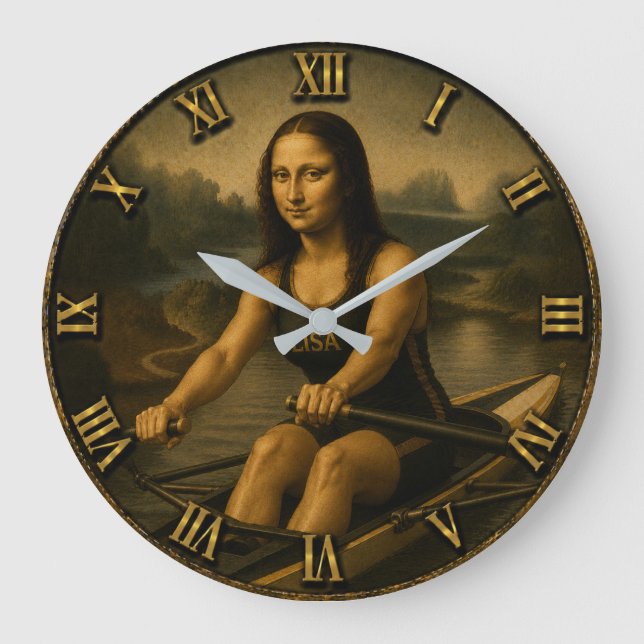 Reloj Redondo Grande Funny Rowing Mona Lisa   Crew Racing Gift  (Anverso)