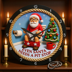 Reloj Redondo Grande Funny Santa Pit Stop Toilet