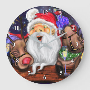 Reloj Redondo Grande Funny Santa y Navidades de renos Fiesta - Diversió