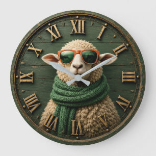 Reloj Redondo Grande Funny Sheep with Sunglasses Farmhouse Rustic Count