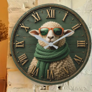 Reloj Redondo Grande Funny Sheep with Sunglasses Farmhouse Rustic Count