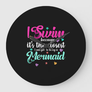 Reloj Redondo Grande Funny Sirena Nadear Cita A Mujeres Y Regalo Chica