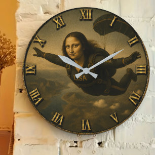Reloj Redondo Grande Funny Skydiving Mona Lisa Parachute Skydiver Gift