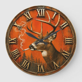 Reloj Redondo Grande Funny Smoking Deer Rustic Hunting Cabin 