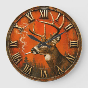 Reloj Redondo Grande Funny Smoking Deer Rustic Hunting Cabin