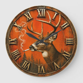 Reloj Redondo Grande Funny Smoking Deer Rustic Hunting Cabin