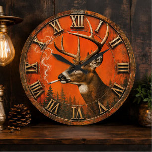 Reloj Redondo Grande Funny Smoking Deer Rustic Hunting Cabin