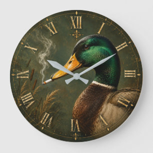 Reloj Redondo Grande Funny Smoking Duck Hunter Cabin