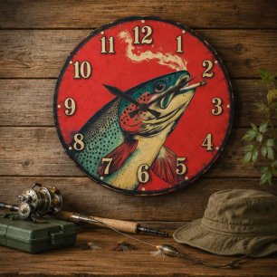 Reloj Redondo Grande Funny Smoking Fish Fisherman 