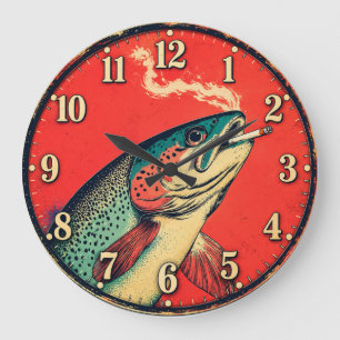 Reloj Redondo Grande Funny Smoking Fish Fisherman