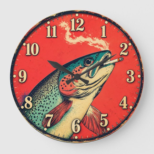 Reloj Redondo Grande Funny Smoking Fish Fisherman  (Anverso)