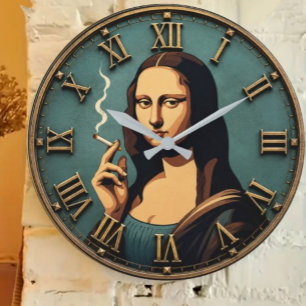 Reloj Redondo Grande Funny Smoking Mona Lisa