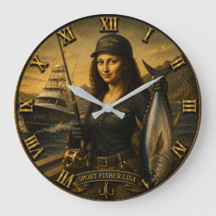Reloj Redondo Grande Funny Sport Fishing Mona Lisa Fisherman Gift 