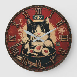 Reloj Redondo Grande Funny Sushi Cat Japanese Ramen Kitchen