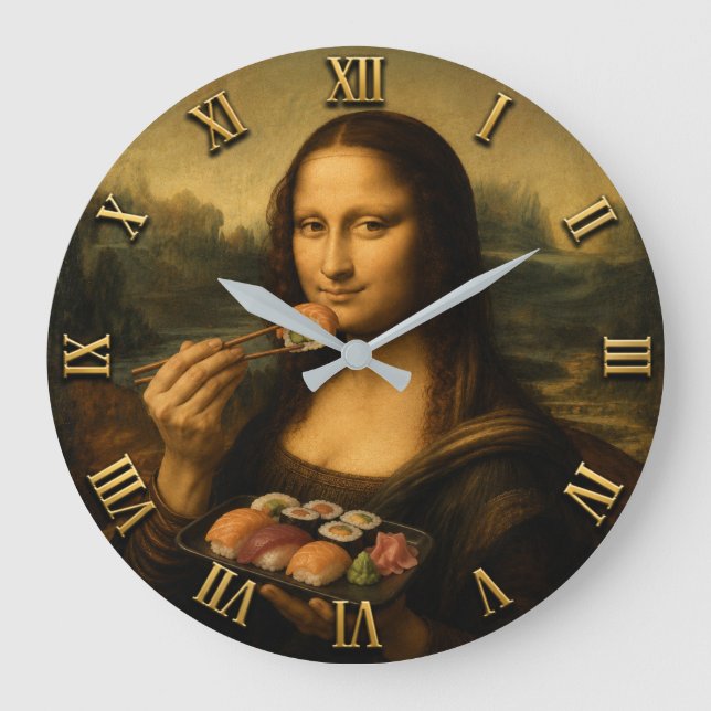 Reloj Redondo Grande Funny Sushi Mona Lisa  (Anverso)
