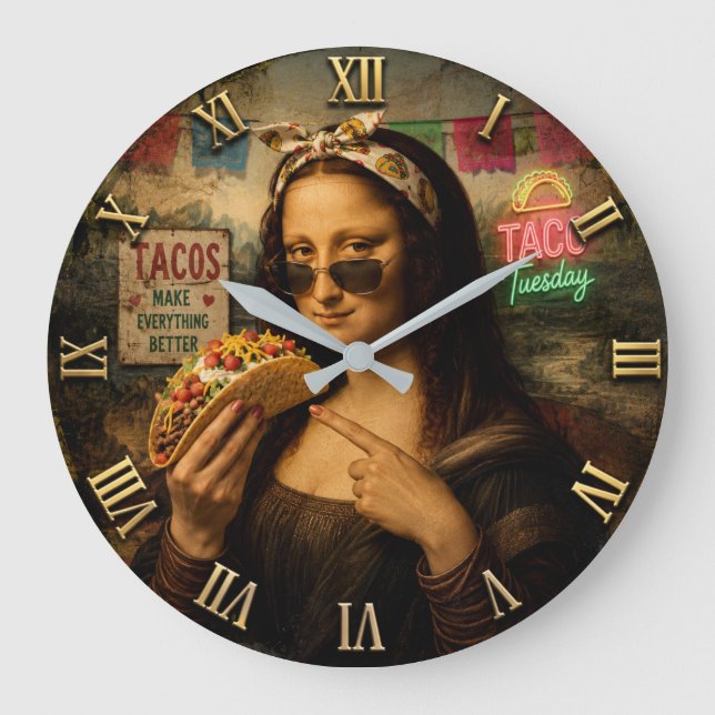 Reloj Redondo Grande Funny Taco Mona Lisa (Anverso)