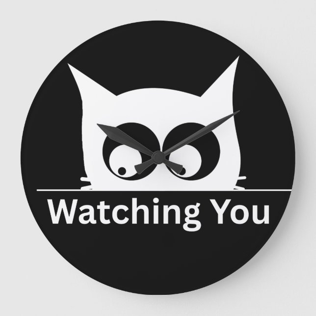 Reloj Redondo Grande Funny Watching You Cat Cute Minimal (Anverso)