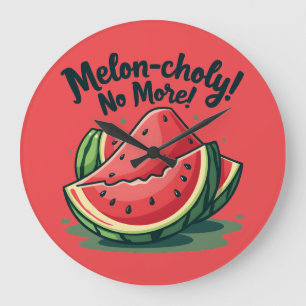 Reloj Redondo Grande Funny Watermelon Pun "Melon-choly No More"