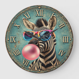 Reloj Redondo Grande Funny Zebra Bubble Gum Colorful Quirky Safari