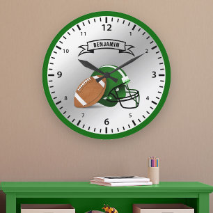 Reloj Redondo Grande Fútbol Americano Nombre Personalizado Habitación N