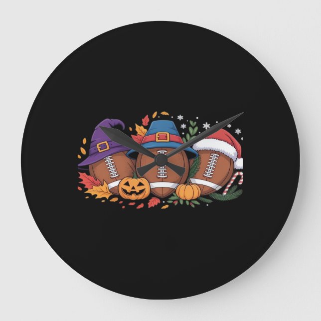 Reloj Redondo Grande Fútbol divertido Halloween Día de Acción de Gracia (Anverso)
