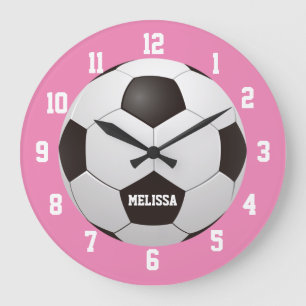 Reloj Redondo Grande Fútbol Personalizado Nombre Rosa