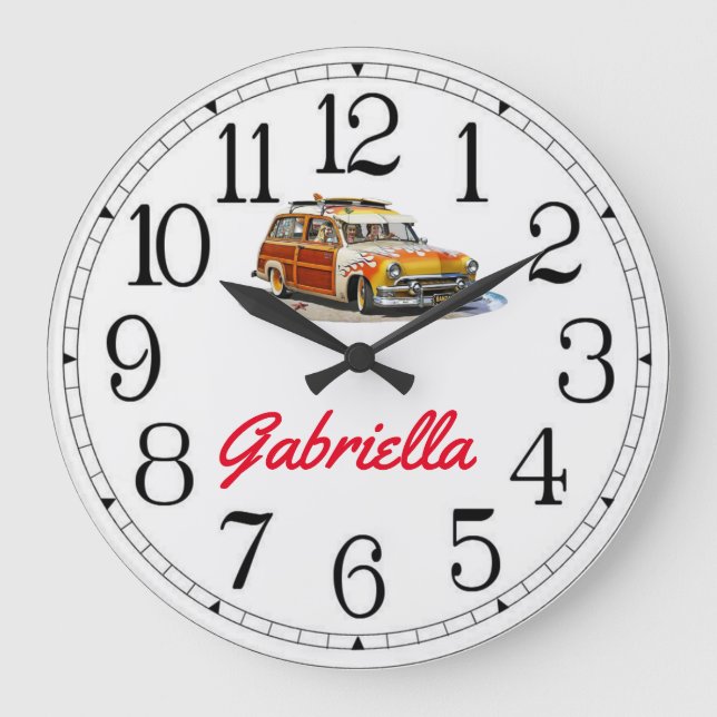 Reloj Redondo Grande Gabriella's Surfer Girl Woody Large Clock (Anverso)