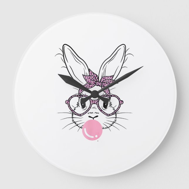 Reloj Redondo Grande Gafas de leopardo de cara de conejo chicle día de  (Anverso)