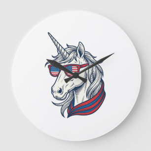 Reloj Redondo Grande Gafas de sol de bandera de unicornio patriótico Vi