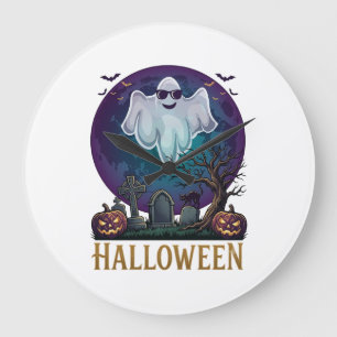 Reloj Redondo Grande Gafas de sol de fantasma de Halloween Luna púrpura