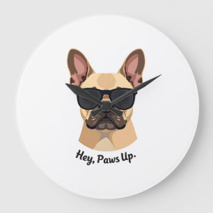 Reloj Redondo Grande Gafas de sol vintage Hey, Paws Up French Bulldog G