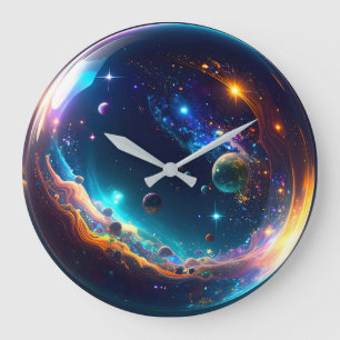 Reloj Redondo Grande Galaxia de burbujas cósmicas arte de fantasía