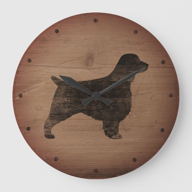 Reloj Redondo Grande Gales Springer Spaniel Silhouette Rustic (Anverso)
