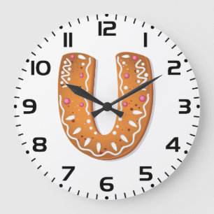 Reloj Redondo Grande Galleta de jengibre letra U monograma galleta de f