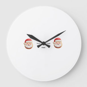 Reloj Redondo Grande Galleta de Navidad de Santa de Texto Personalizado