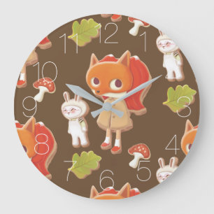 Reloj Redondo Grande Galletas con decoración de animales de madera