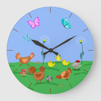 Reloj Redondo Grande Gallina y pollitos 