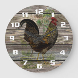 Reloj Redondo Grande Gallo Campestre Antiguo y Rústico