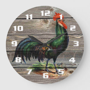 Reloj Redondo Grande Gallo de Campo Rústico Cocina