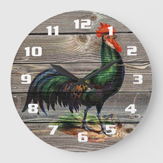Reloj Redondo Grande Gallo de Campo Rústico Cocina (Anverso)