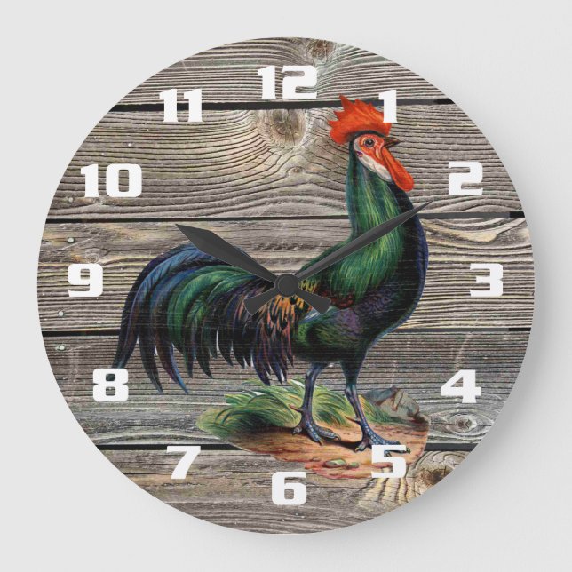 Reloj Redondo Grande Gallo de Campo Rústico Cocina (Anverso)