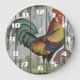 Reloj Redondo Grande Gallo de Campo Rústico y Antiguo para Cocina