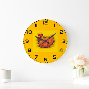 Reloj Redondo Grande Gallo en Nido Granja Brillante Gallina