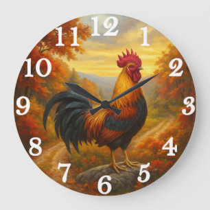 Reloj Redondo Grande Gallo orgulloso en esplendor otoñal