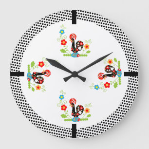 Reloj Redondo Grande Gallo portugués con puntos de polka negro