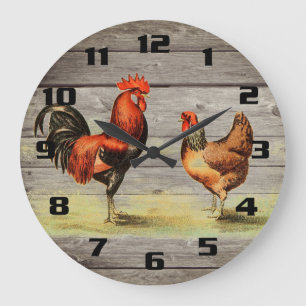 Reloj Redondo Grande Gallo rústico de campo vintage
